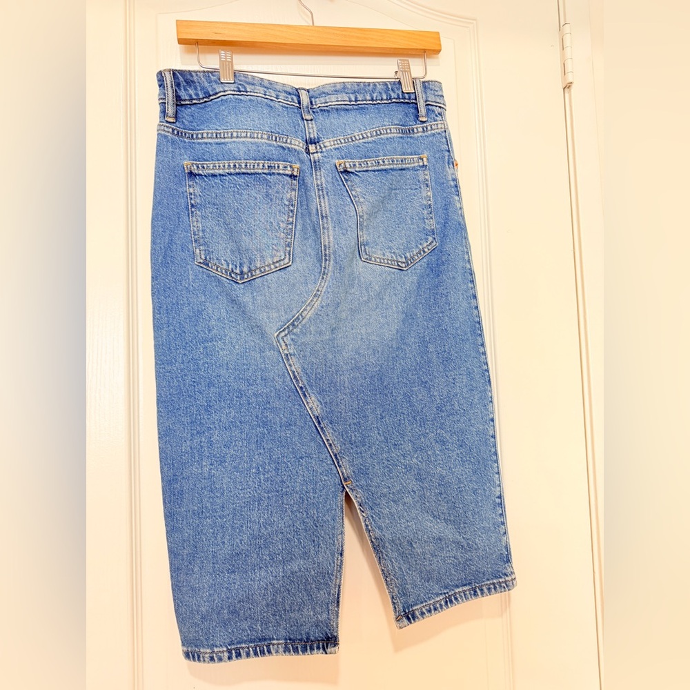Vintage Lucky Brand Denim Midi Skirt Y2K Front Slit Blue Jean Skirt Size 27 - Picture 5 of 5